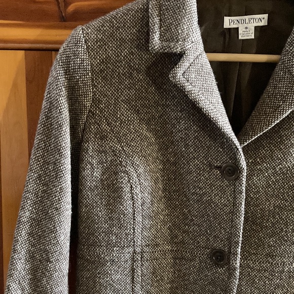 Pendleton size 8 brown and white wool tweed structure jacket blazer - Picture 2 of 6